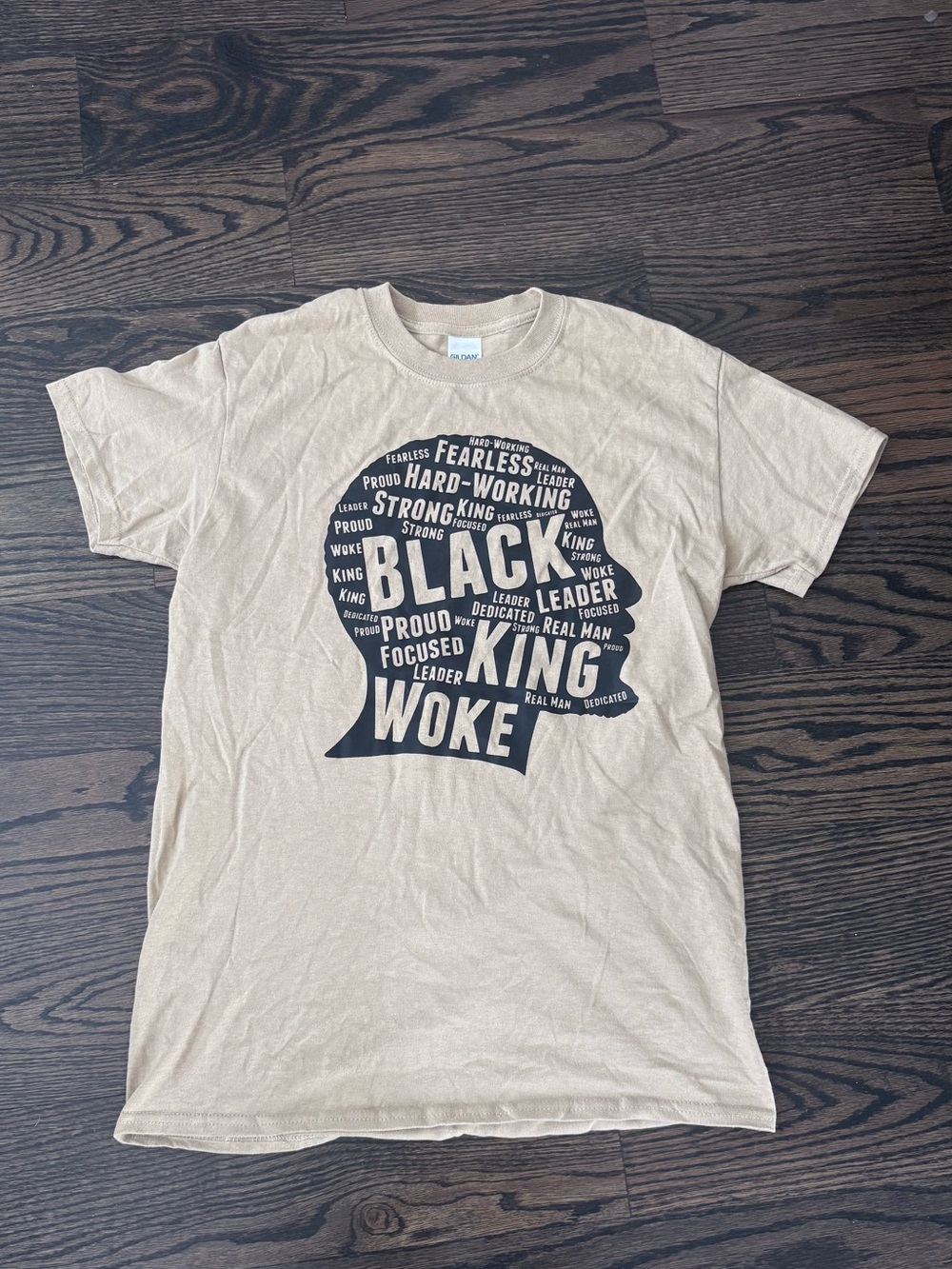 Gildan Beige T‑Shirt with Black 'Black King Woke' Graphic